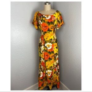 Vintage Paradise Hawaii Fall Floral Maxi Dress